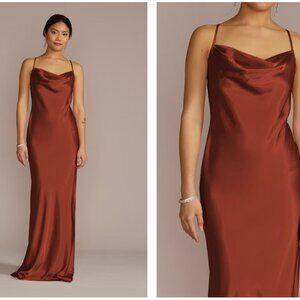 David's Bridal Charmeuse Cowl Neck Dress Cinnamon